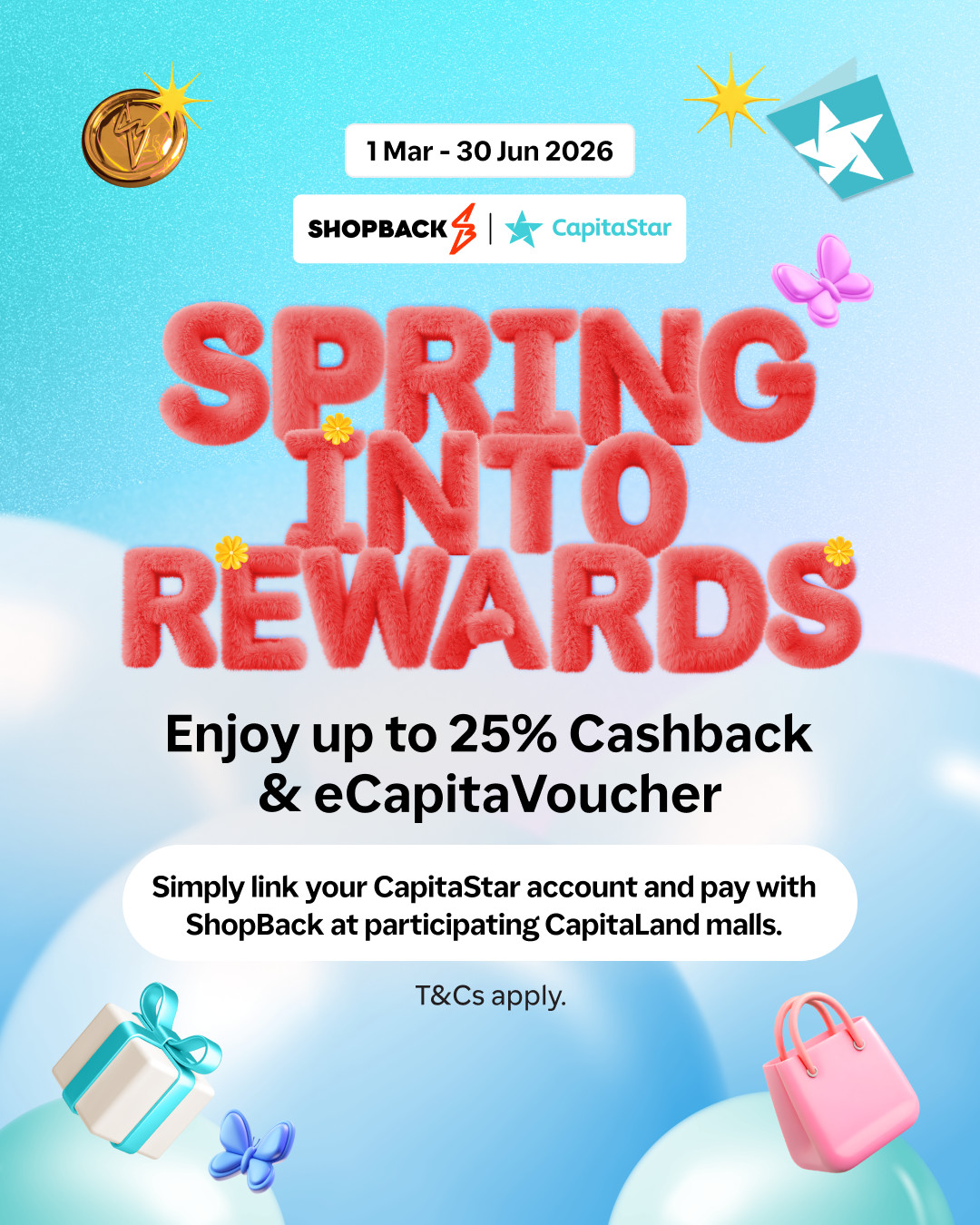 Shoppers enjoying rewards and cashback at a CapitaLand mall during the spring season