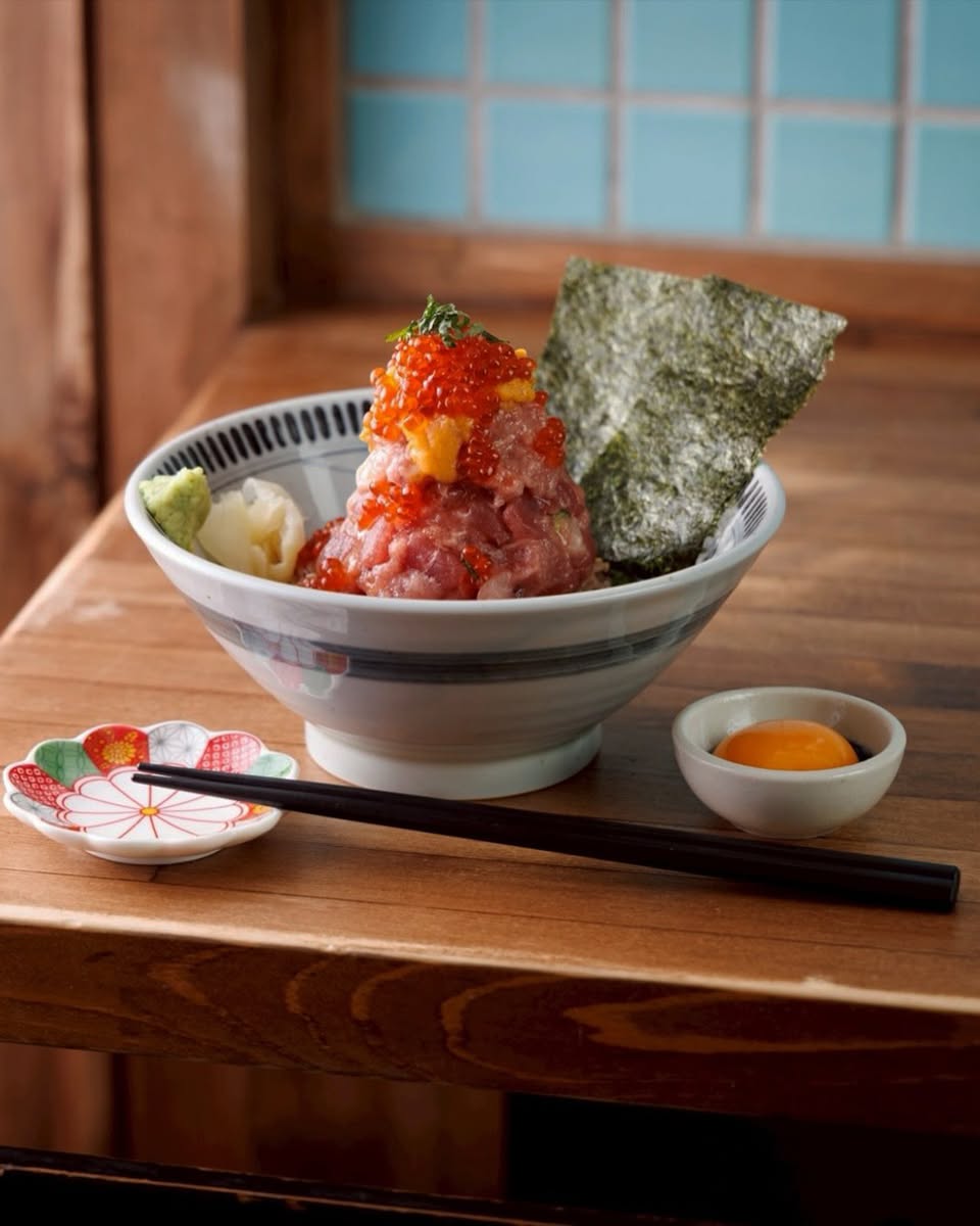 Tuna sashimi bowl with tobiko and nori at MUKAI