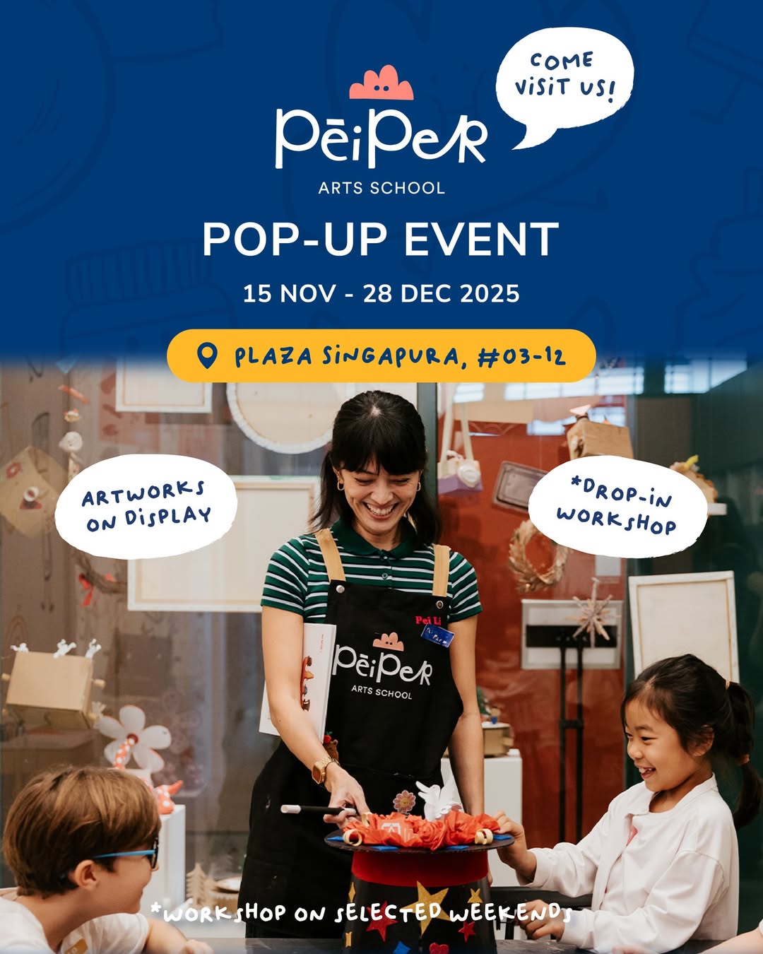 Vibrant artwork displayed by young artists at a pop-up event