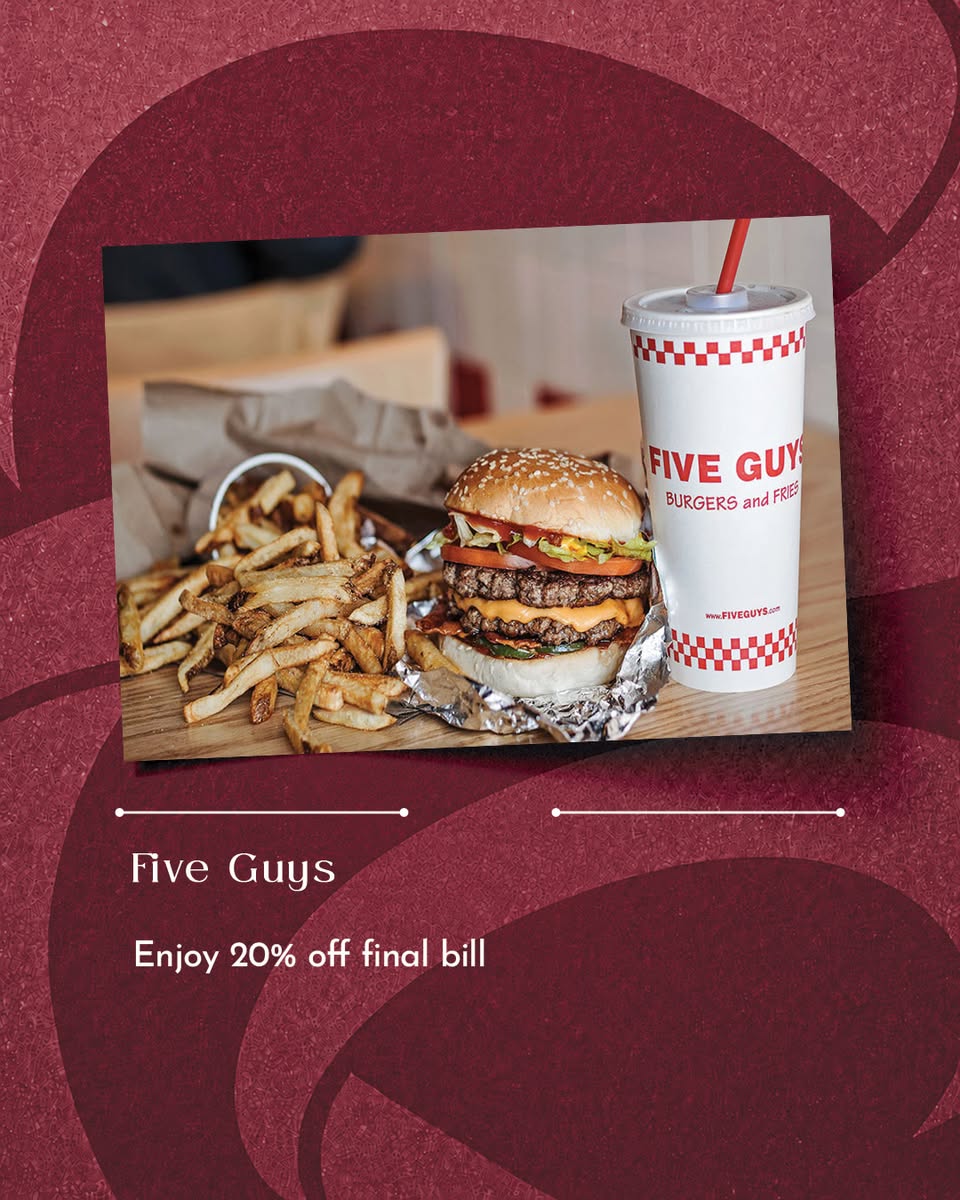 Five Guys 20% off final bill