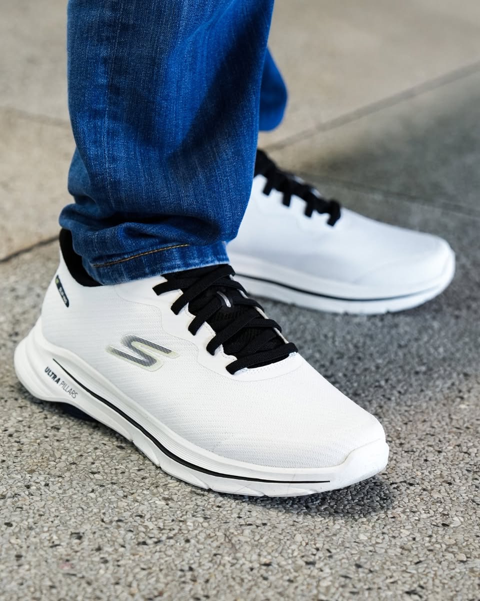 Comfortable walking shoes on a city sidewalk