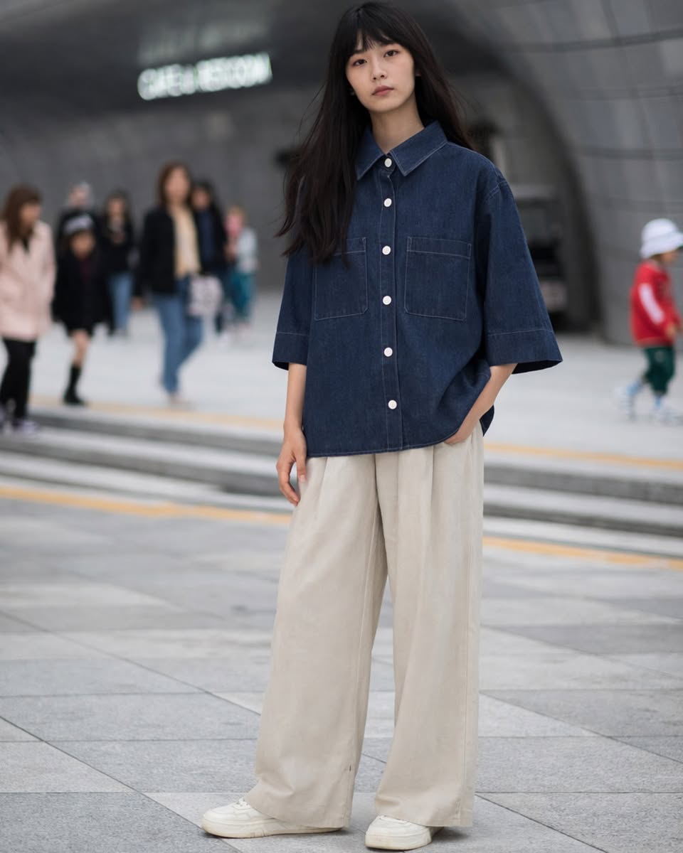 Gender-neutral tailoring showcasing structured minimalism.