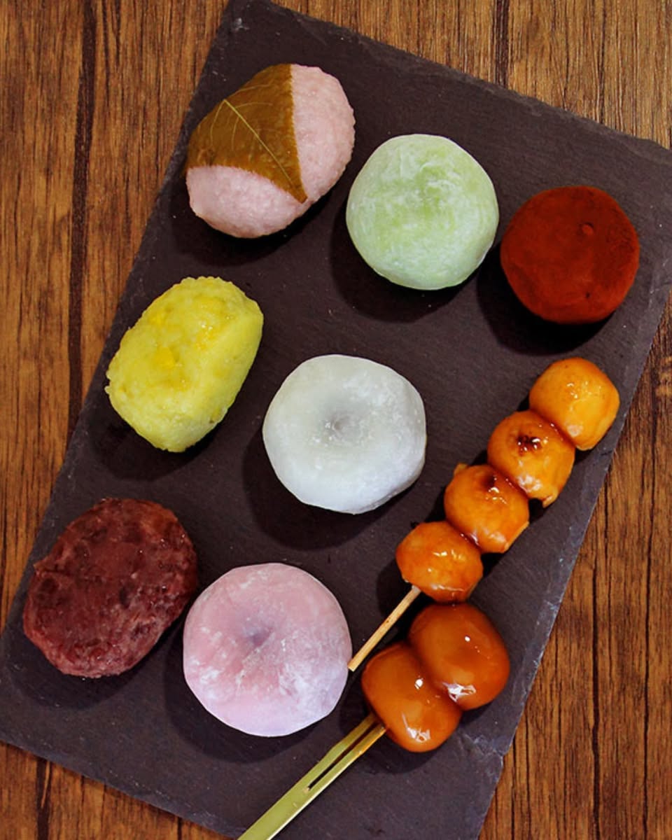 Soft and chewy dango topped with traditional Japanese ingredients.