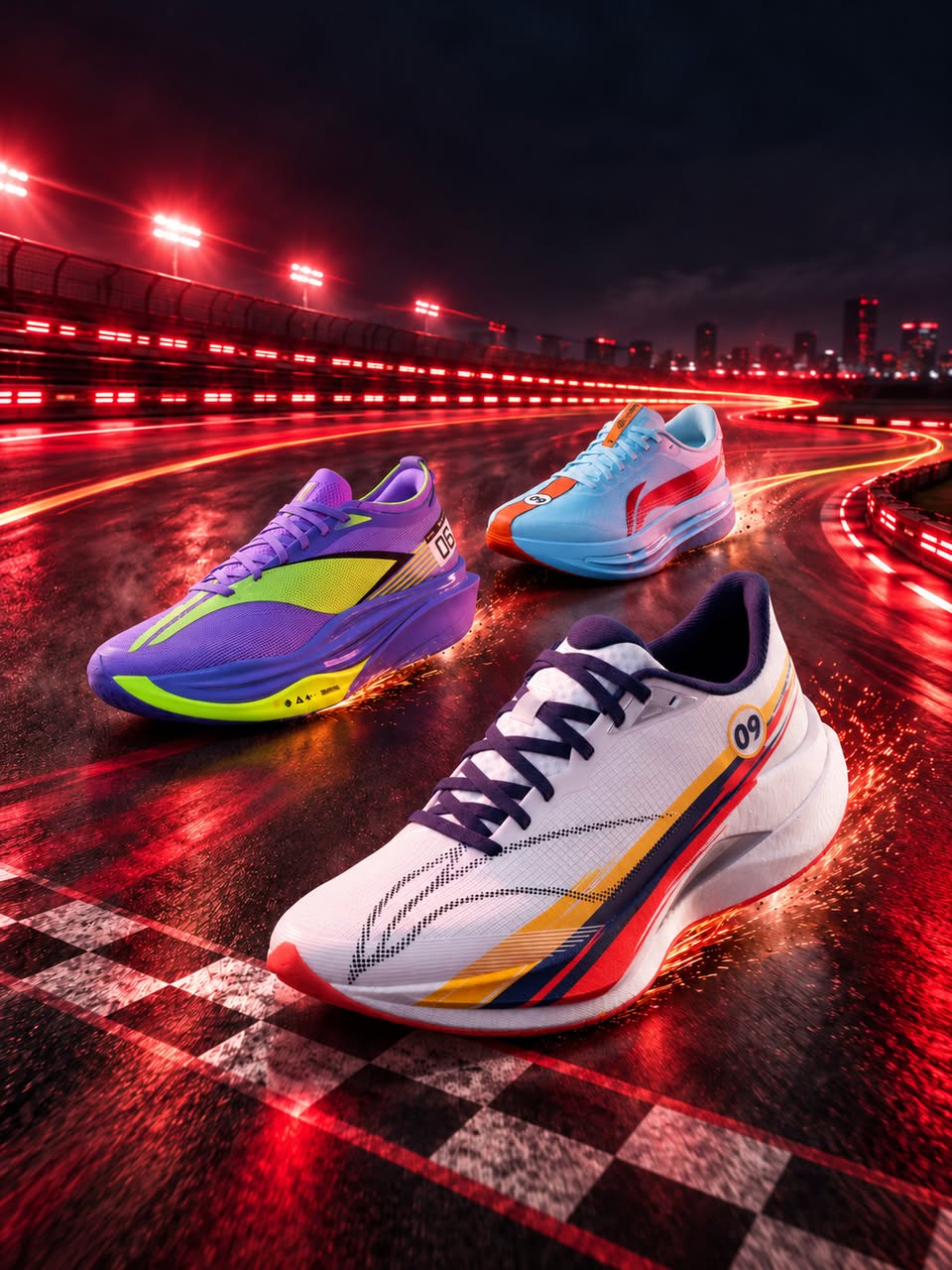 Li-Ning running shoes on illuminated track