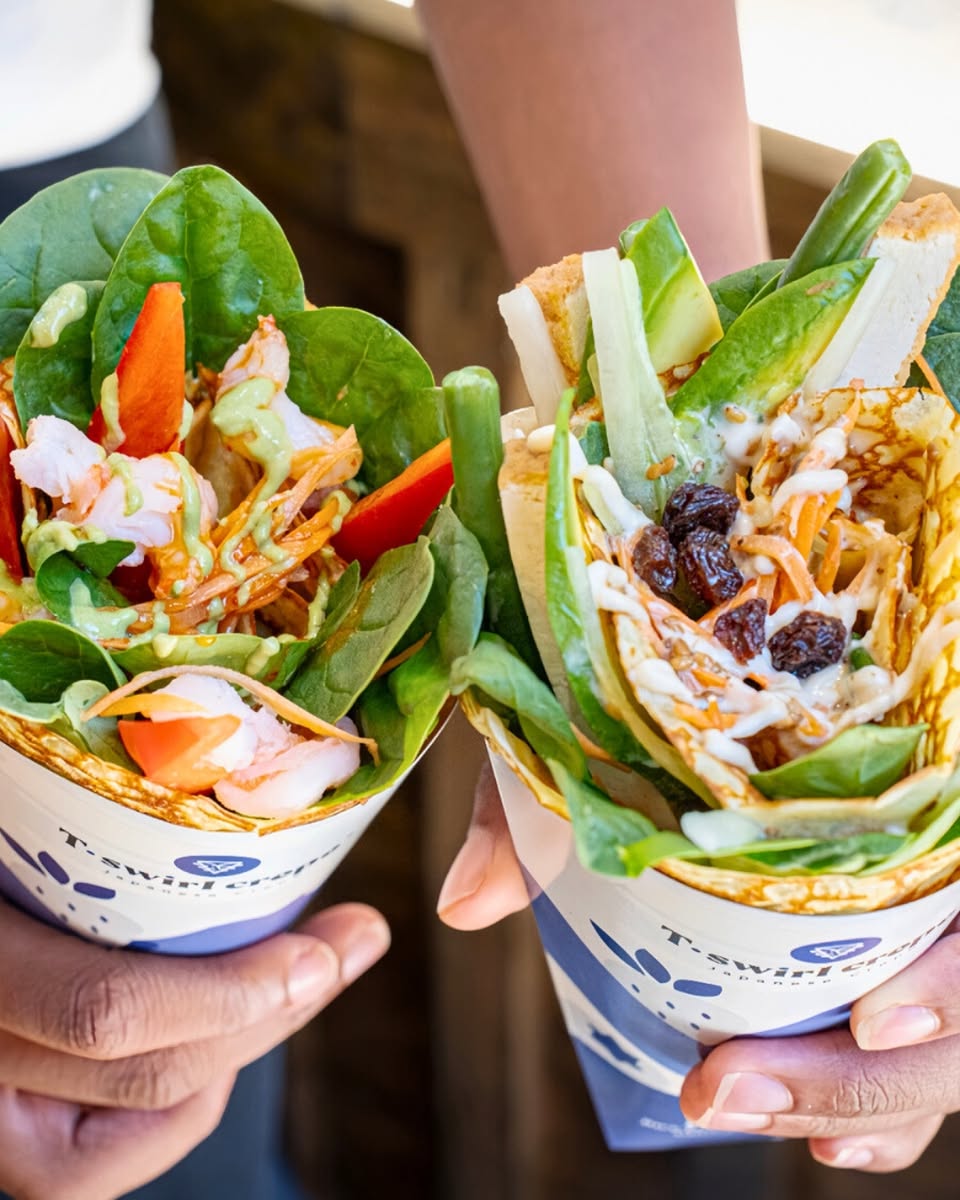 A freshly prepared T-swirl crepe with premium toppings