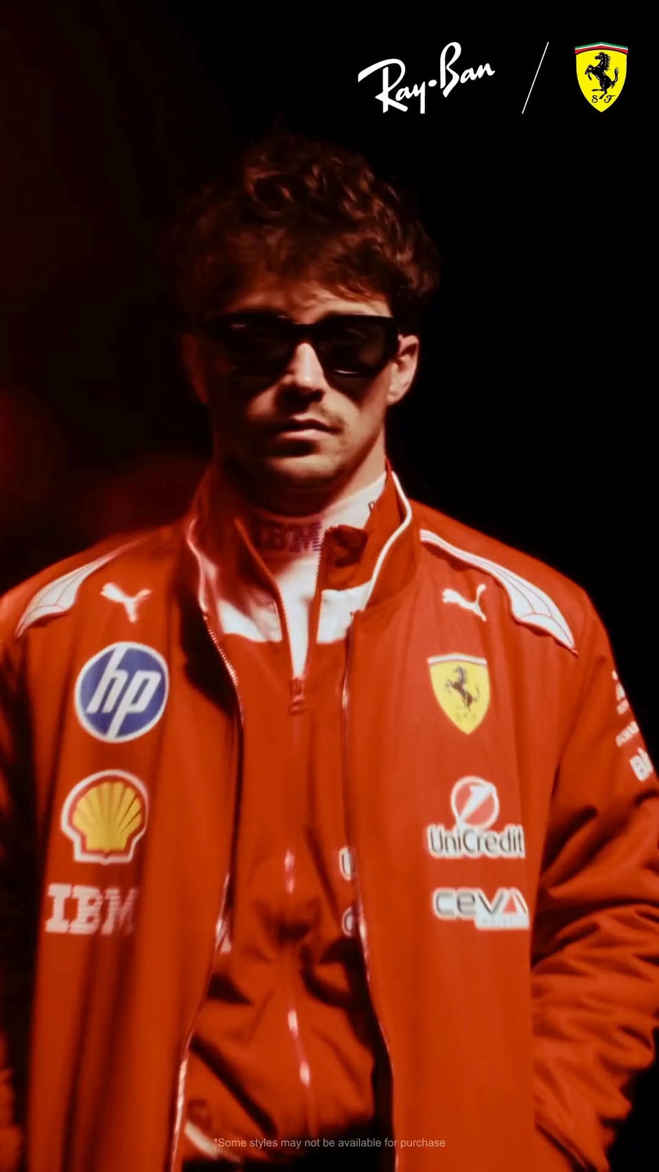 Ray-Ban for Scuderia Ferrari Collection featuring red track-style jackets and sunglasses