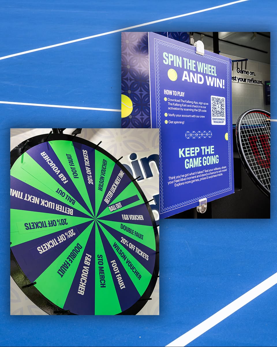 Spin the wheel game with prizes including 20% off tickets and F&B vouchers