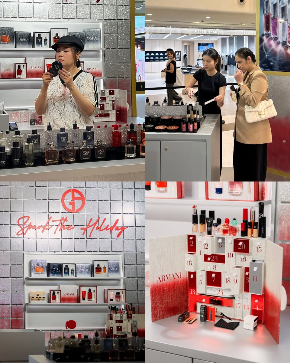 A close-up of festive beauty products, showcasing holiday exclusives.