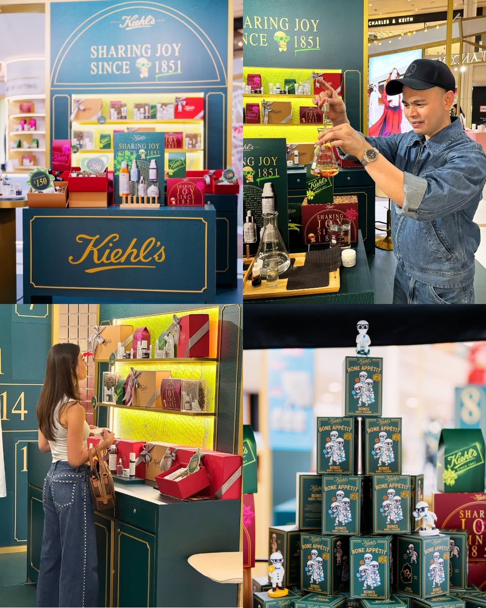 An elegant display of luxury beauty products at the L'Oréal Luxe Holiday Podium.
